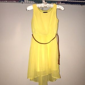 New, yellow dress with brown belt.